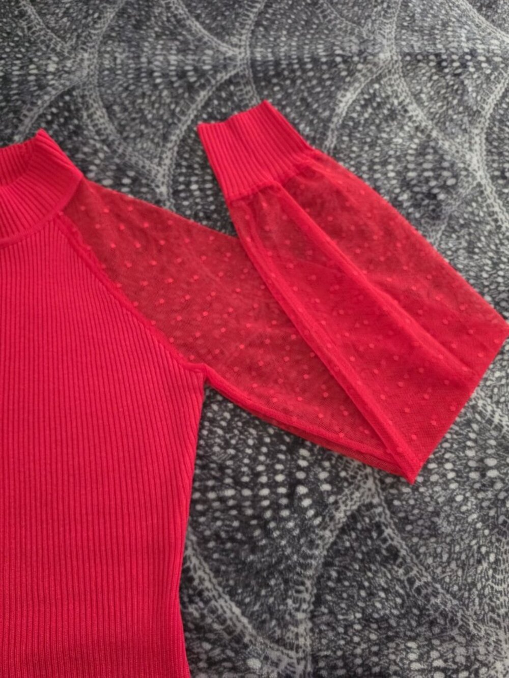 ALMOST FAMOUS  Red Ribbed Knit Turtleneck Sheer Sleeve Bodycon Dress Size S - Picture 11 of 11